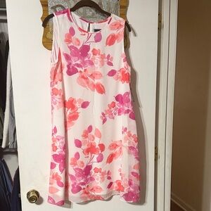 Vibrant Floral Midi Dress - Pink and White